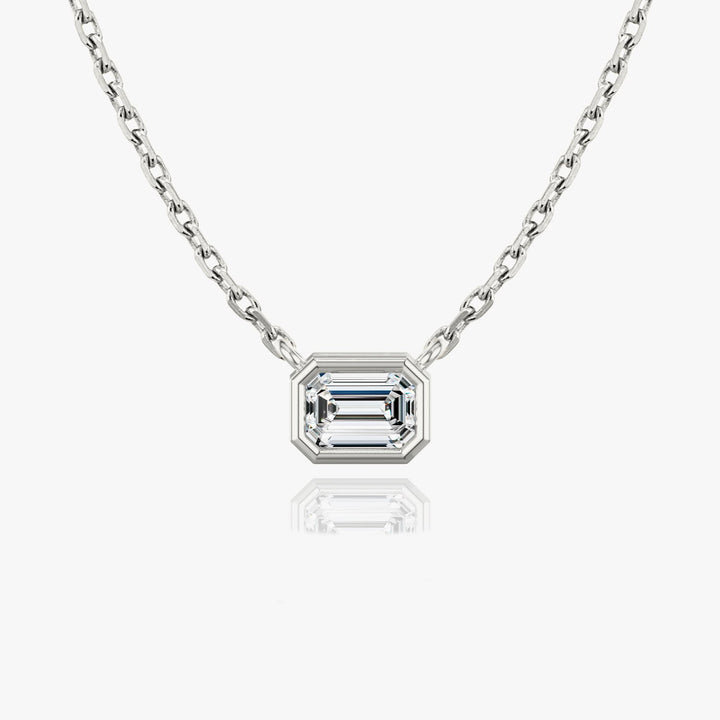 0.25CT - 1.0CT Emerald Cut Bezel Solitaire F-VS Lab Grown Diamond Necklace