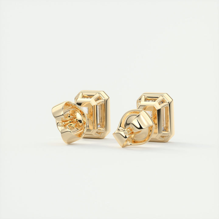 1.0CT Emerald Bezel Solitaire G-VS Lab Grown Diamond Earrings