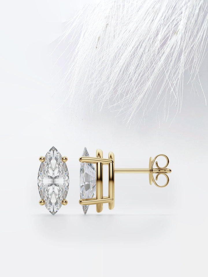Marquise Cut Moissanite Diamond Stud Earrings in 14K White Gold