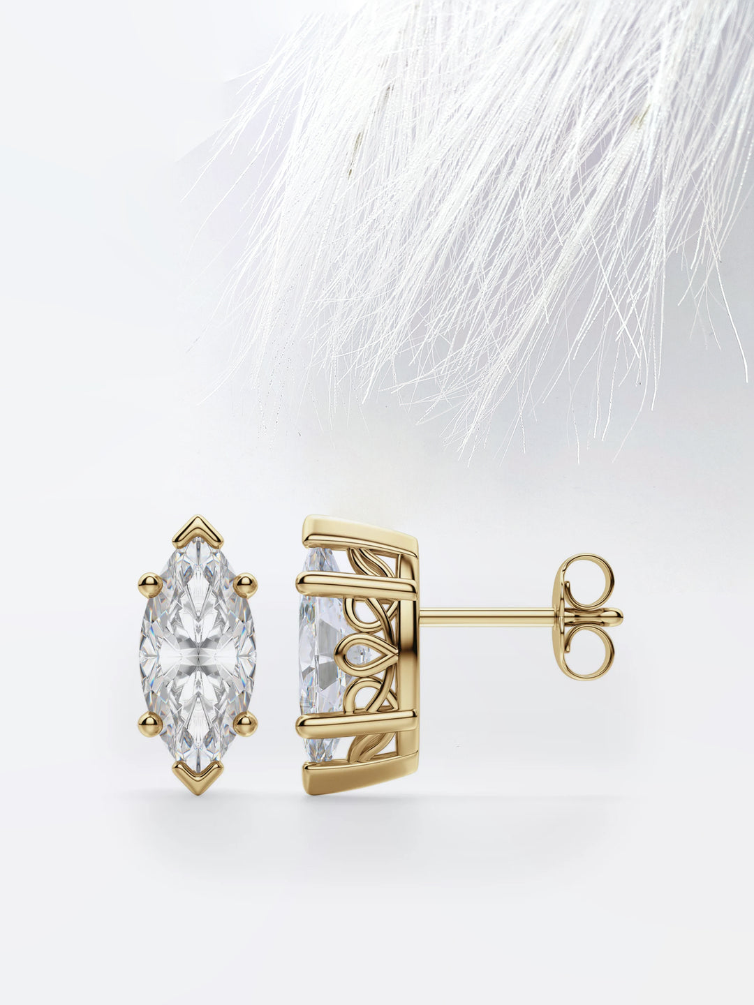 Marquise Cut Moissanite Diamond Studs Earrings in 18K White Gold