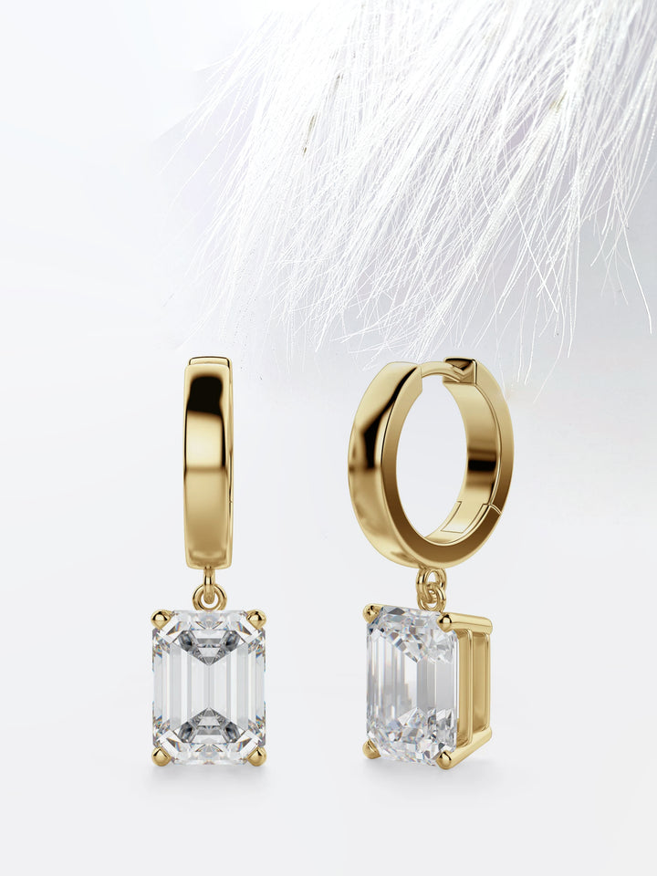 Emerald Cut Moissanite Drop Diamond Earrings in 18K Gold