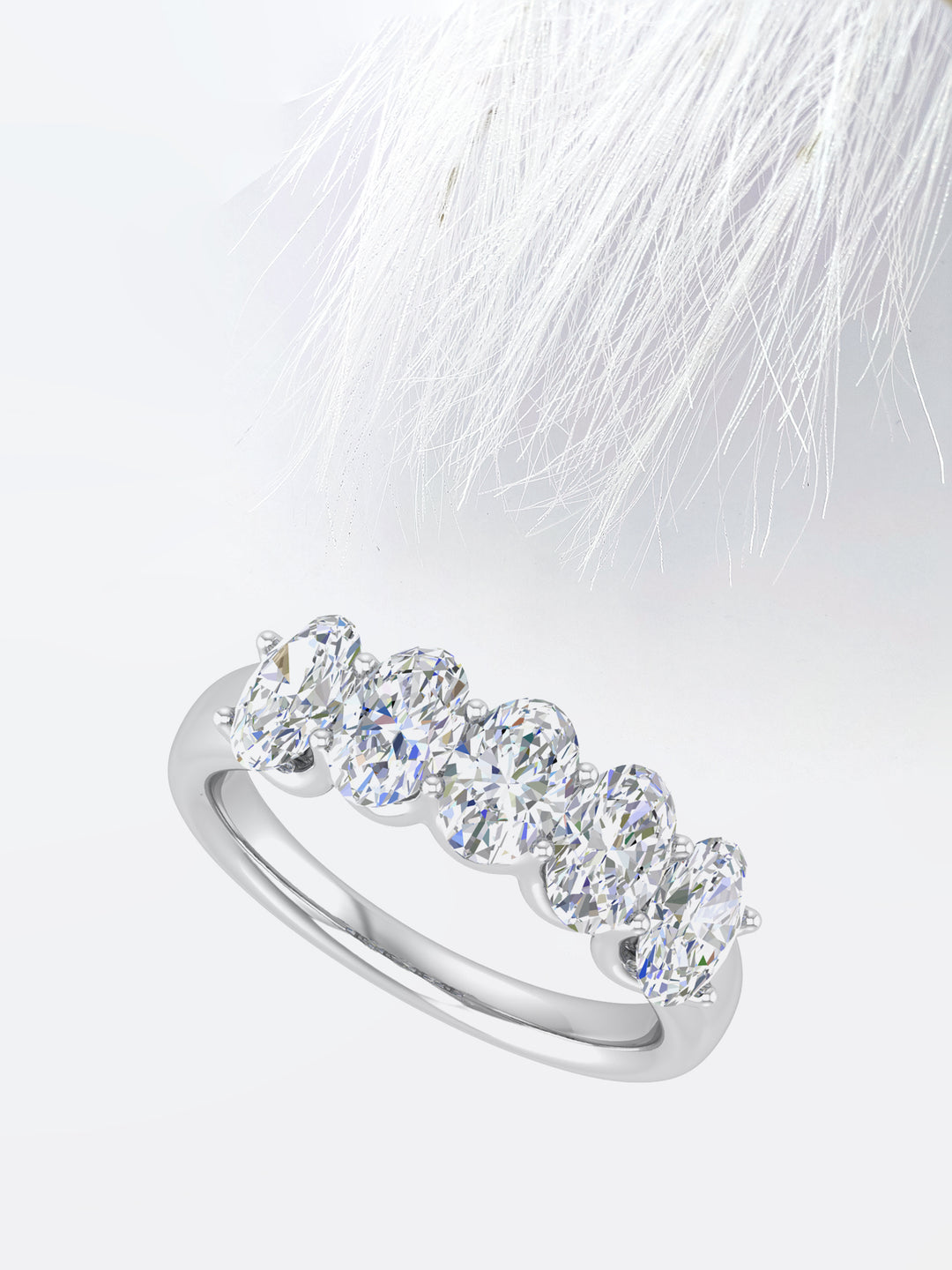 Oval G - VVS Lab Grown Diamond Five Stone Wedding Band in White Gold