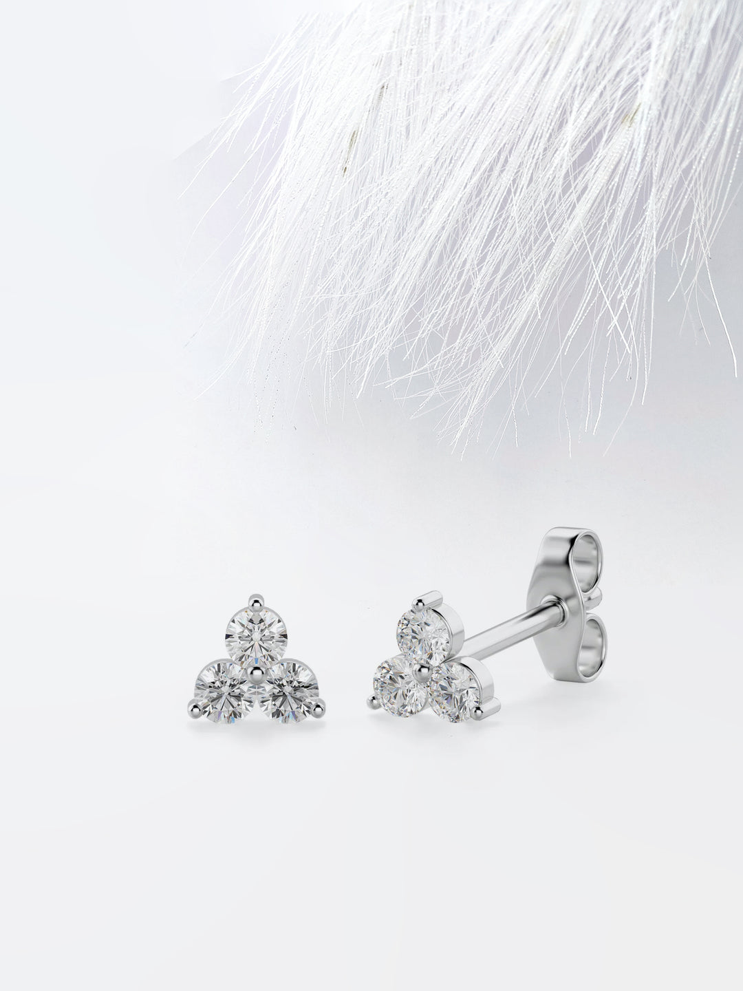 Round Cut Moissanite Three Stone Diamond Earrings in 18K Gold