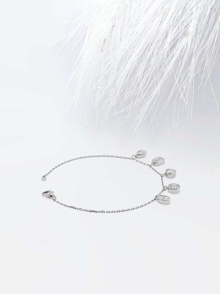 Mix Shape Moissanite Diamond Bezel Set Bracelet in White Gold