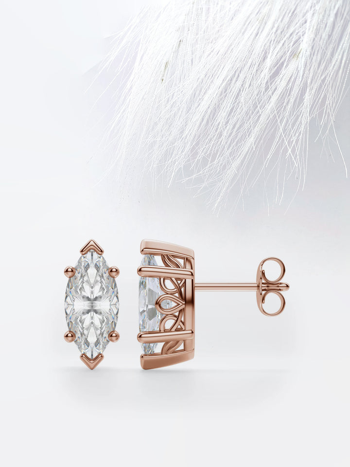 Marquise Cut Moissanite Diamond Studs Earrings in 18K White Gold