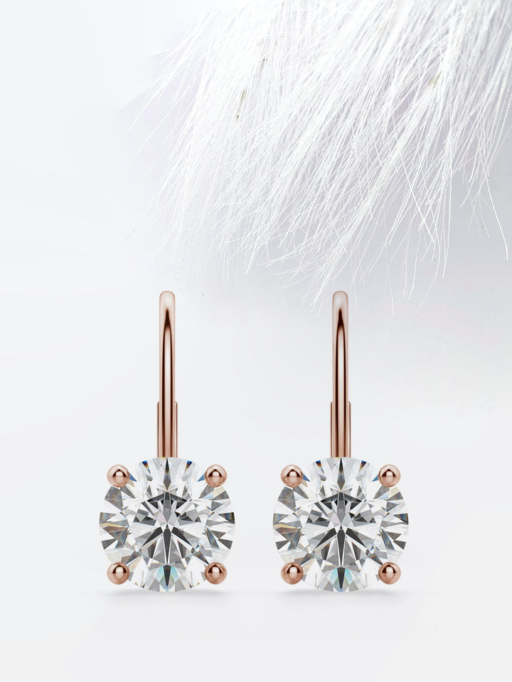 Round Cut Moissanite Renee Diamond Earrings in 14K Gold