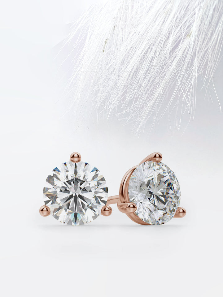 Round Cut Moissanite Stud Diamond Earrings in 14K Gold