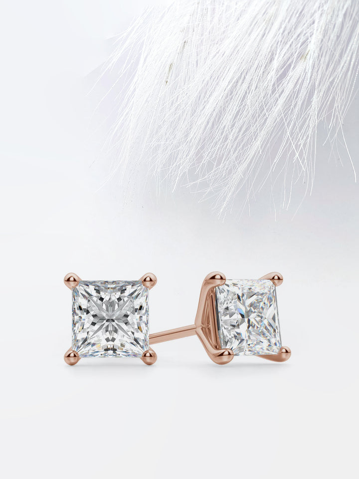 Princess Cut Moissanite Stud Diamond Earrings in 10K Gold