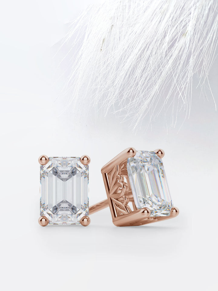 Emerald Cut Moissanite Diamond Studs Earrings for Women