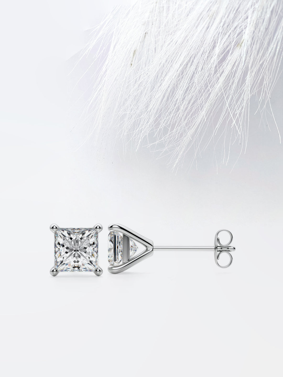 Princess Cut Moissanite Stud Diamond Earrings in 10K Gold