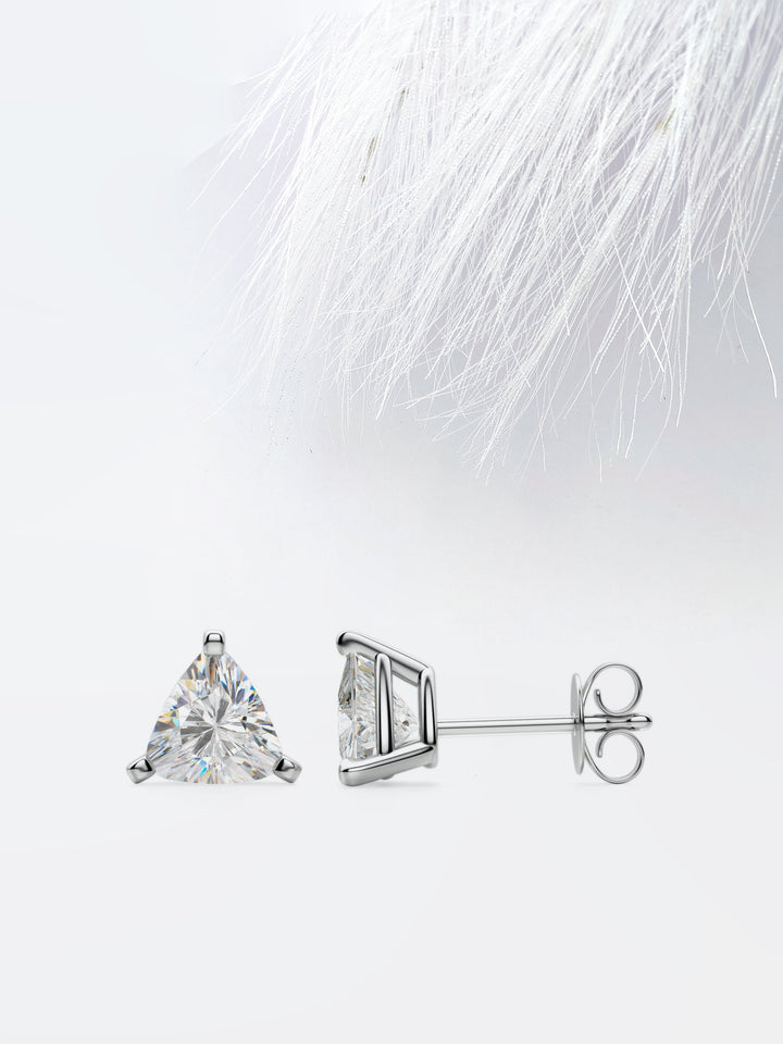 Trillian Cut Moissanite Diamond Stud Earrings in 14K White Gold