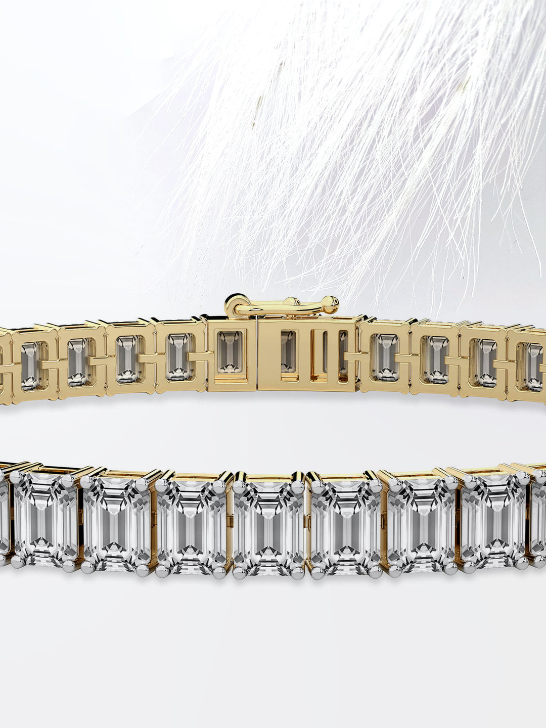 Emerald Cut Moissanite Diamond Tennis Bracelet 14K White Gold