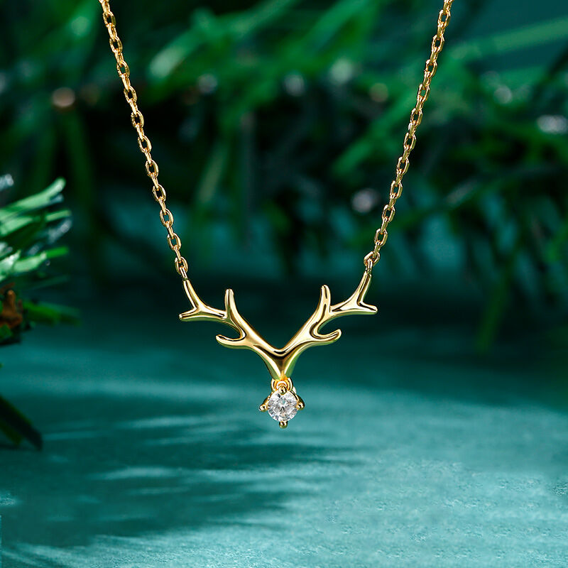 Round Cut Diamond Elk Antlers Necklace Pendant for Women – DAVID