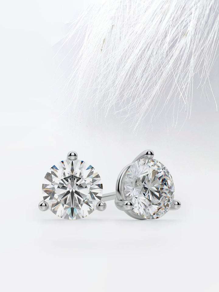 Round Cut Moissanite Diamond Stud Earrings in 14K White Gold