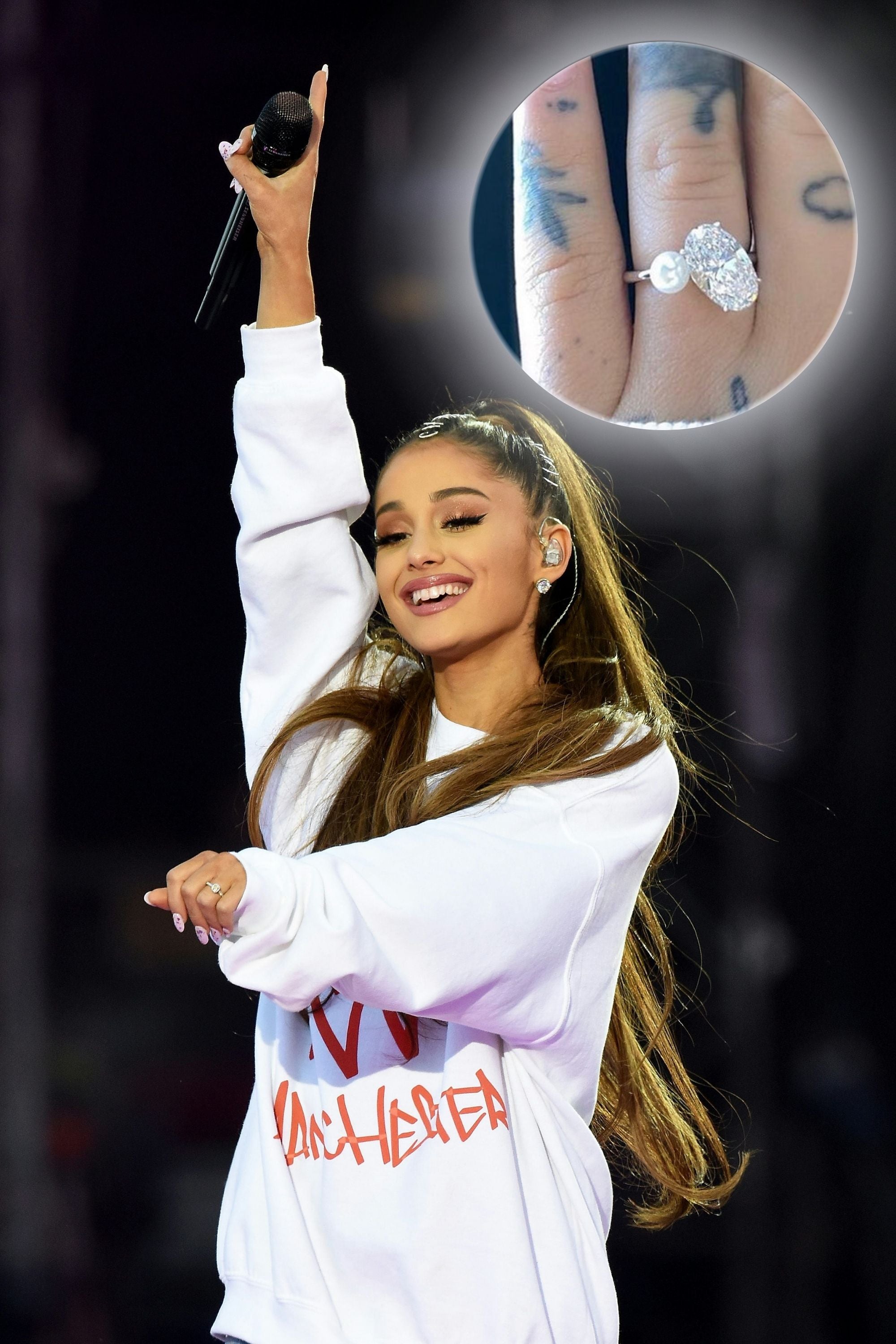 Oval Cut Diamond Pearl Ariana Grande Engagement Ring