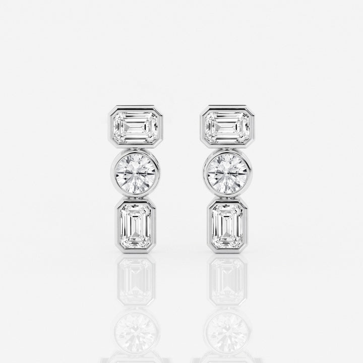 Round & Emerald Cut FG-VS2 Lab Grown Diamond Three Stone Earrings