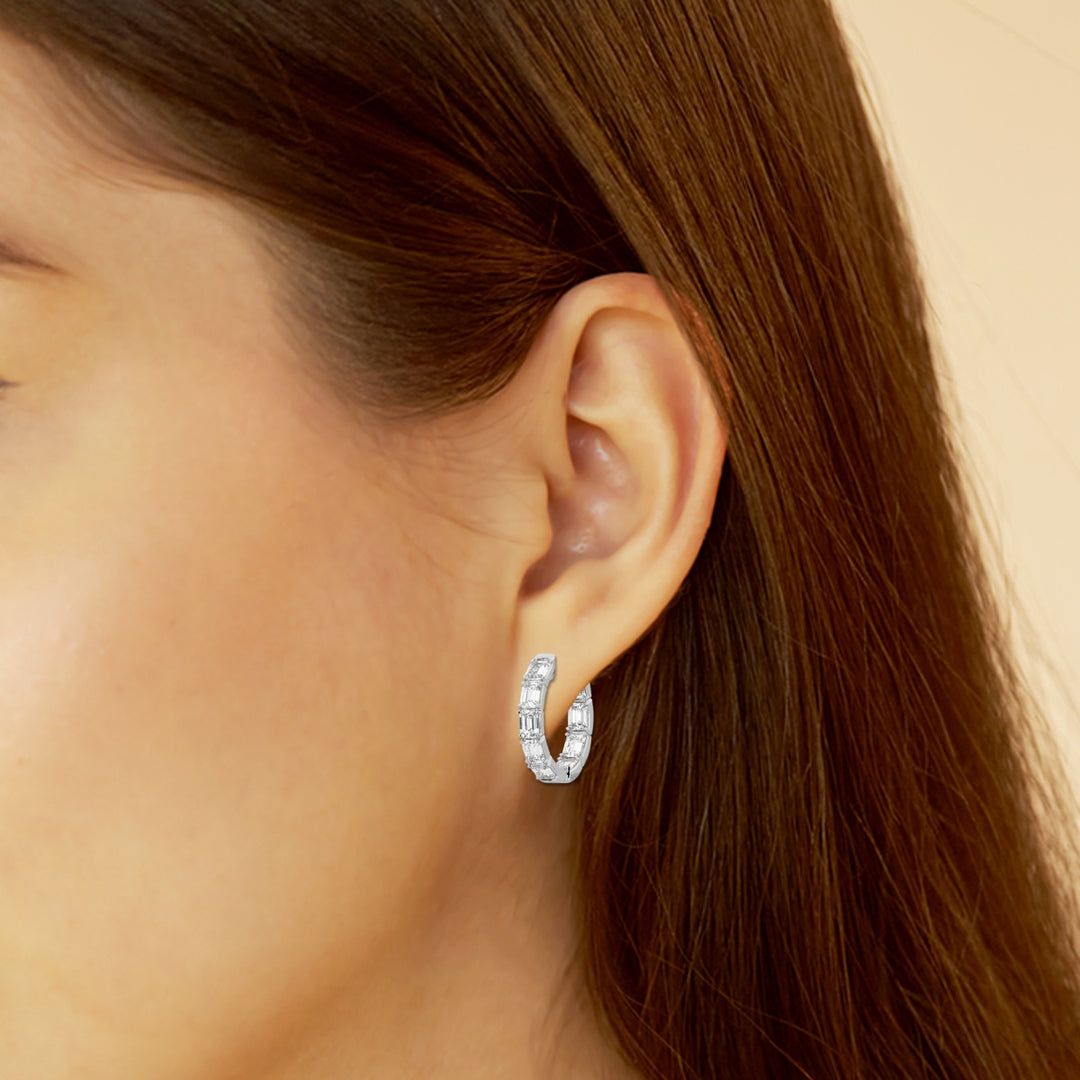 Emerald Cut FG-VS2 Lab Grown Hoop Diamond Earrings in Gold