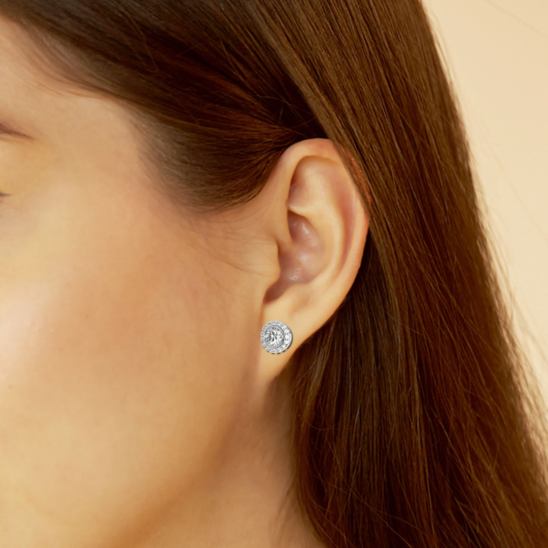 Round Cut GH-VS2 Lab Grown Halo Diamond Stud Earrings in 14K Gold