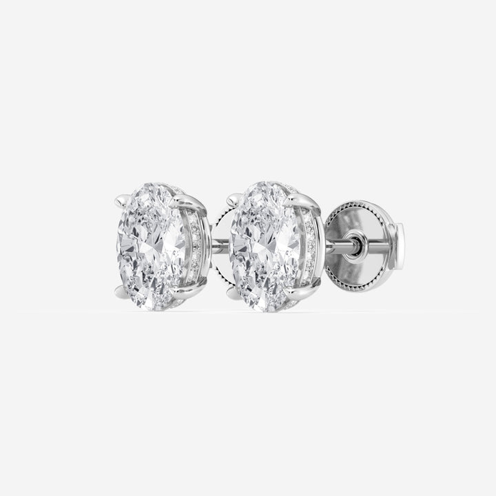 Oval Cut FG-VS2 Lab Grown Hidden Halo Diamond Stud Earrings