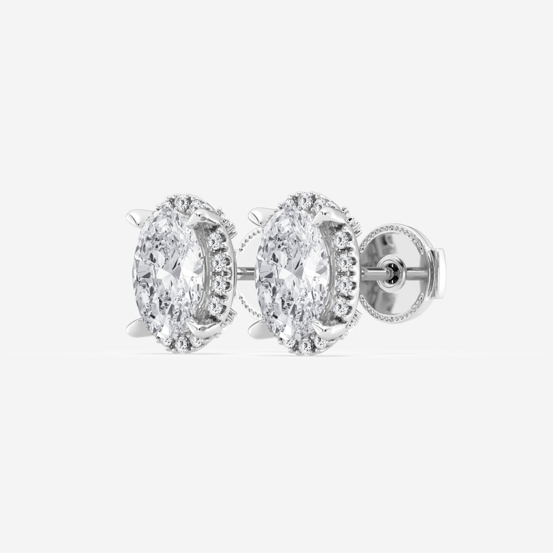 Oval Cut Halo FG-VS2 Lab Grown Diamond Stud Earrings for Women