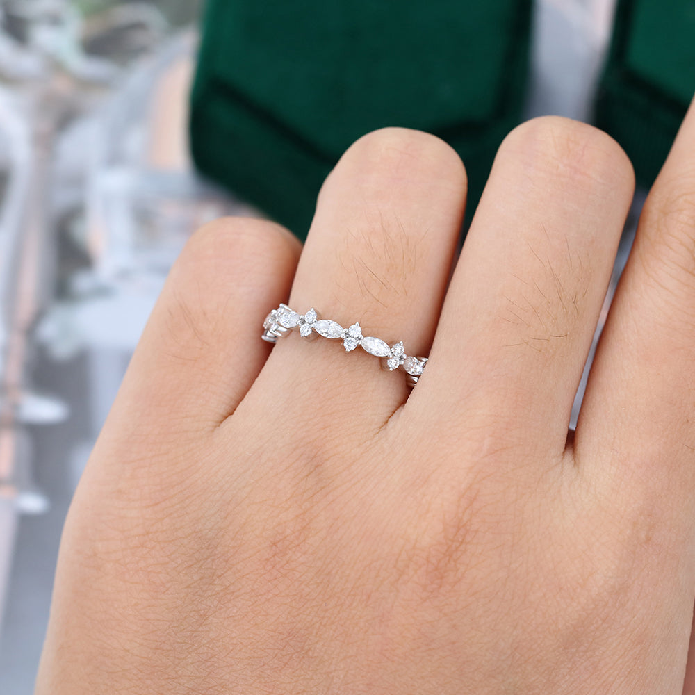 CT Marquise Round Moissanite Alternative Stone Wedding Band