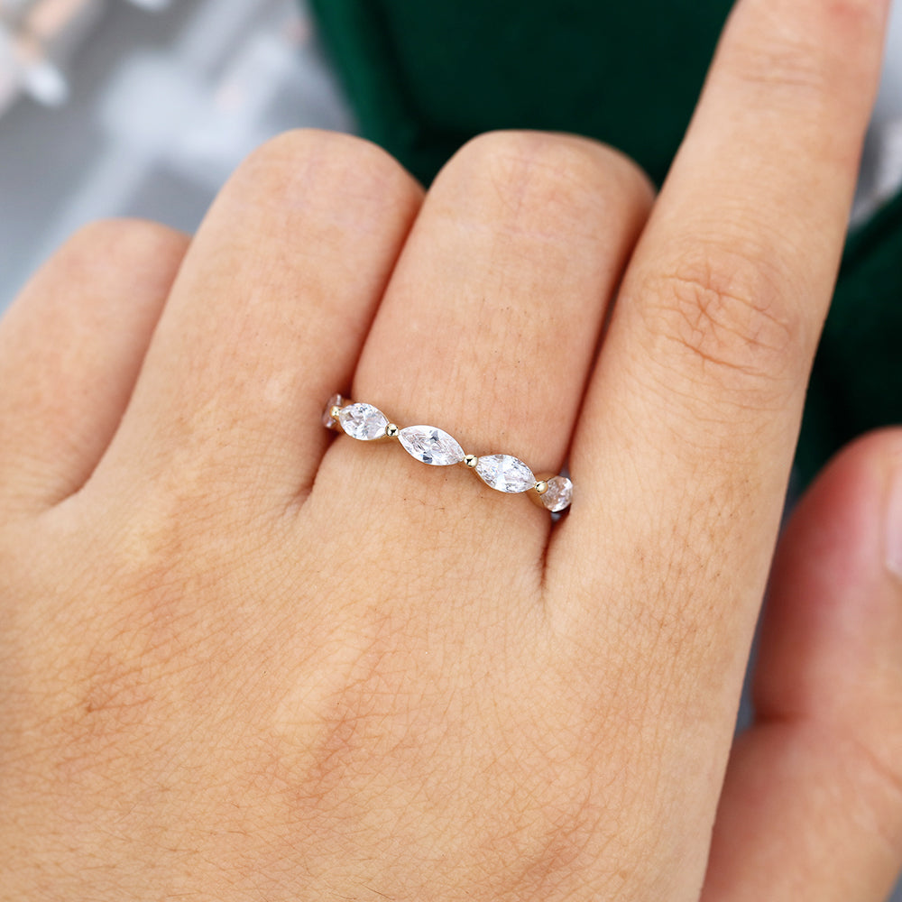 TCW Marquise Moissanite Bubble Prong Setting Wedding Band