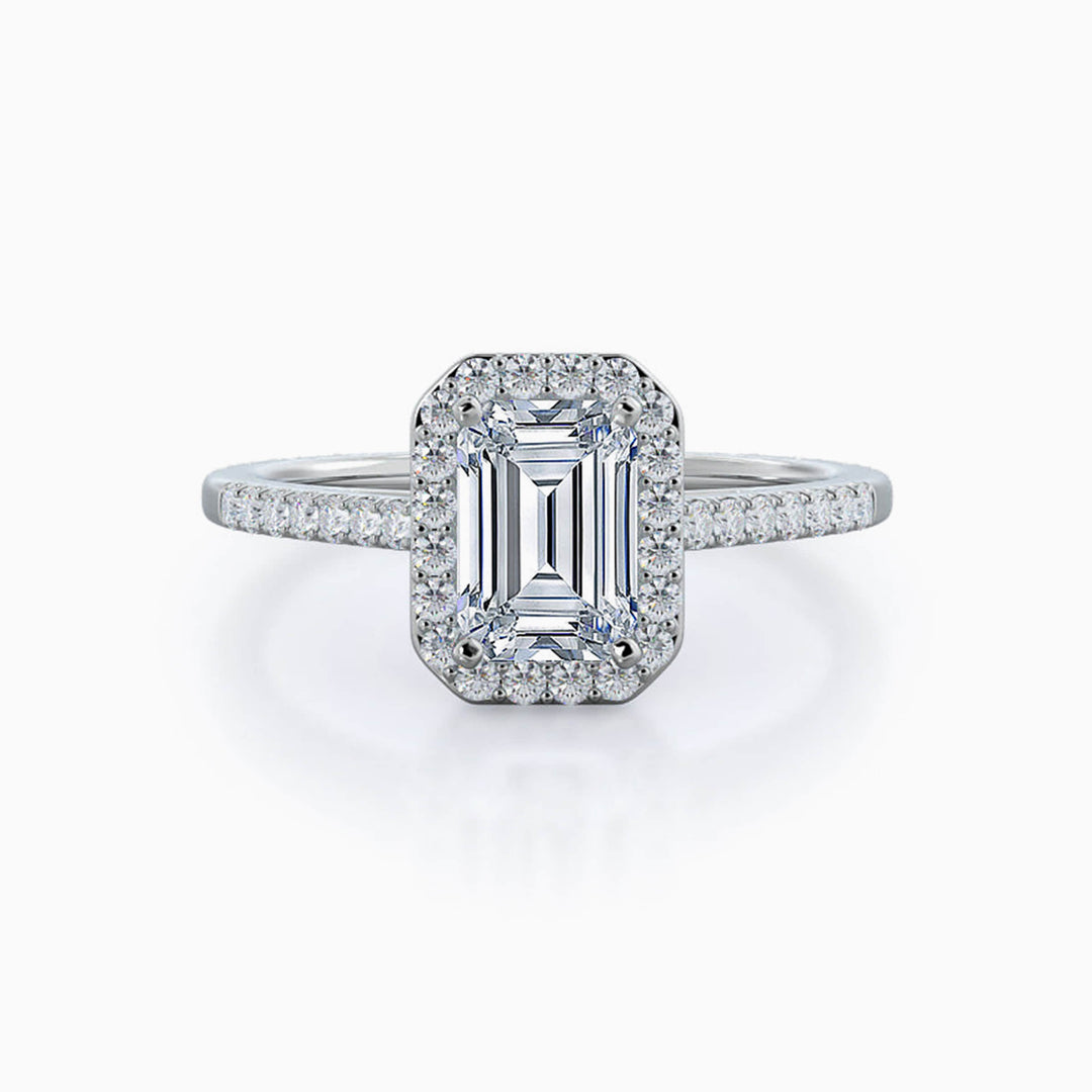 4.0CT Emerald Cut Halo Diamond Moissanite Engagement Ring