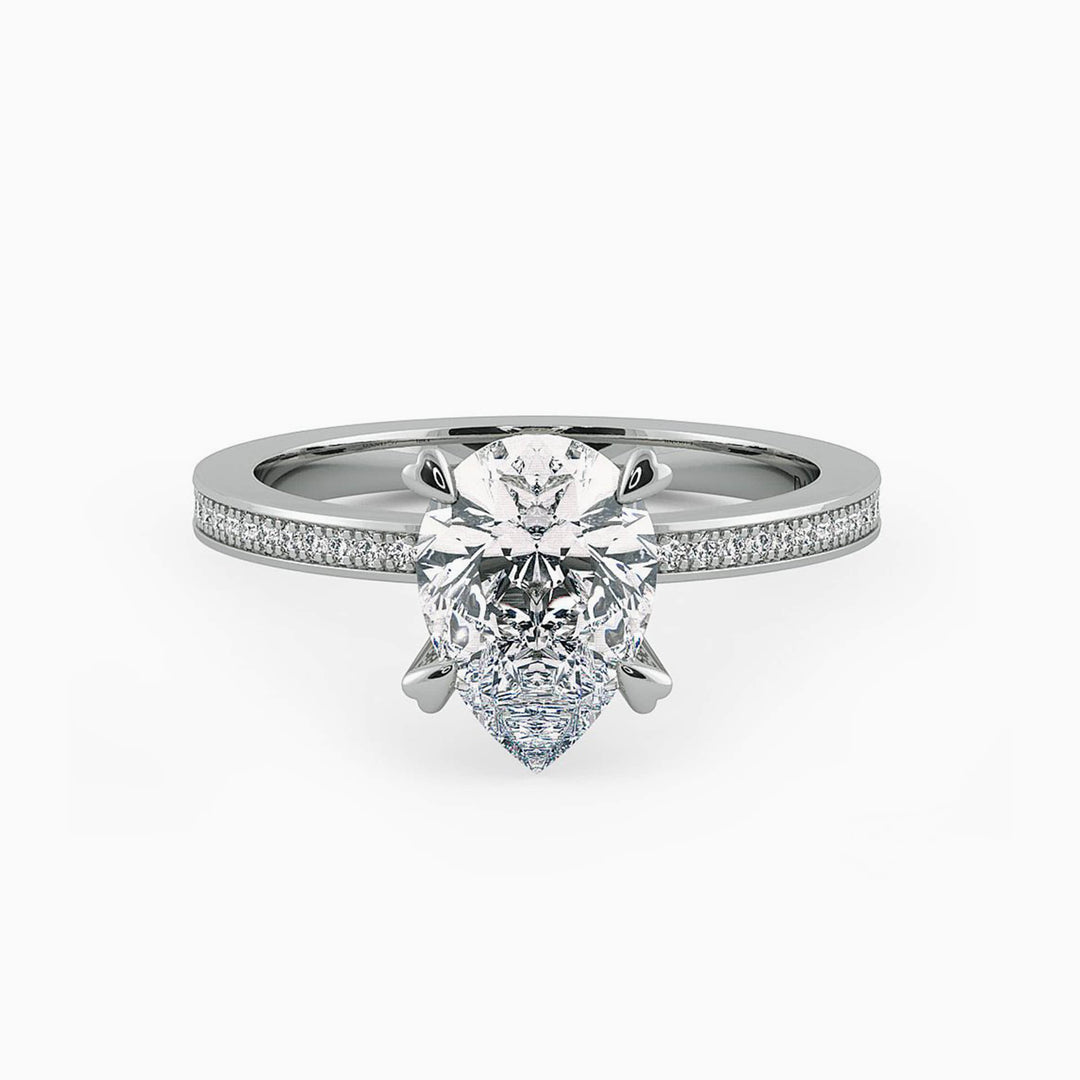 4.0CT Pear Cut Diamond Pave Moissanite Engagement Ring