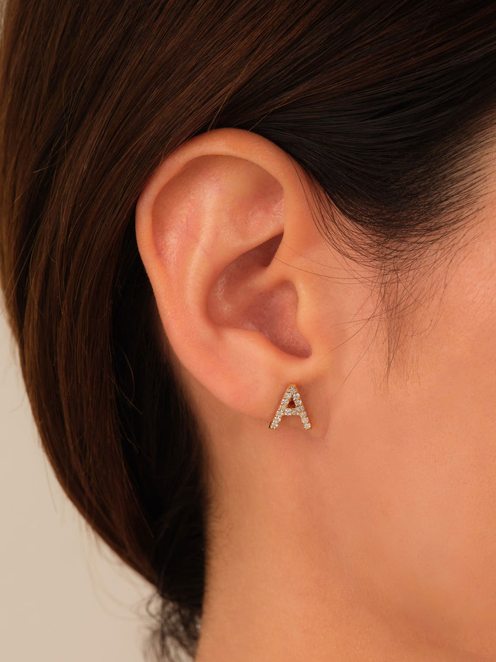 Round Moissanite Diamond Letter Personalized Earrings