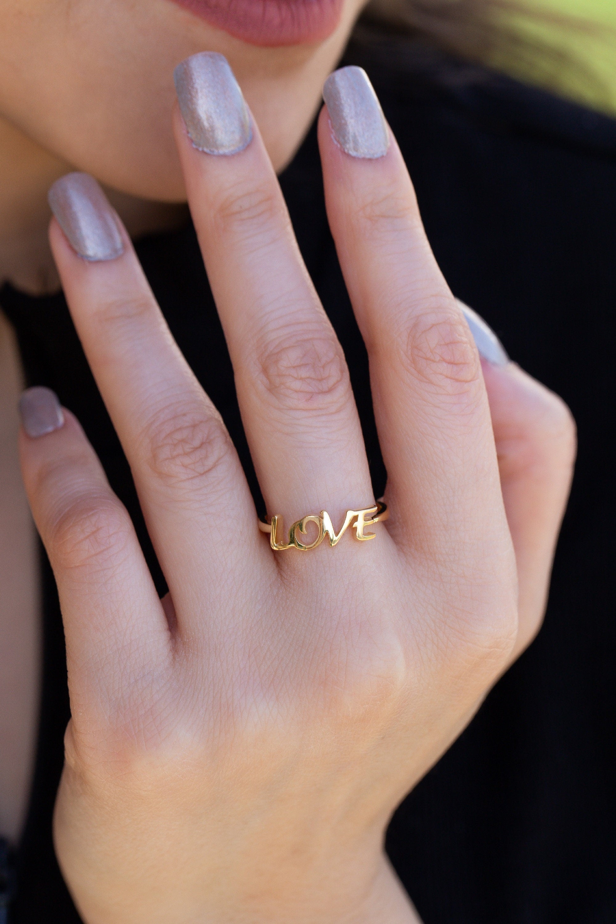 14K Solid Gold Script Love Ring Gift for Women – DAVID SIMSON