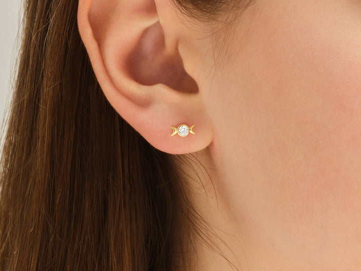 Round Moissanite Diamond Phases of the Moon Earrings for Women