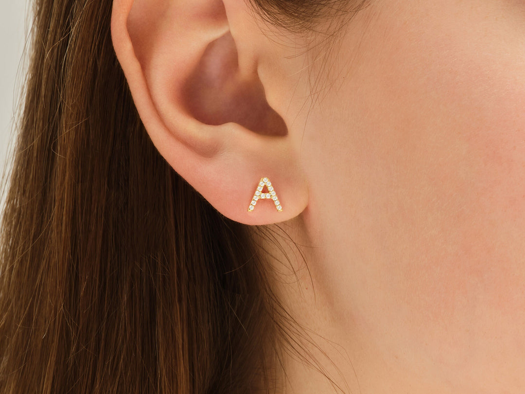Round Moissanite Diamond Letter Personalized Earrings