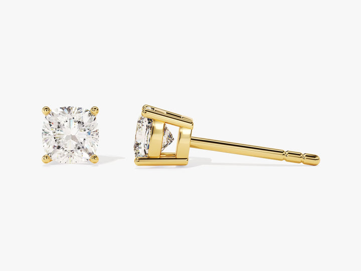 Cushion Cut Moissanite Diamond Stud Earrings for Her in Yellow Gold