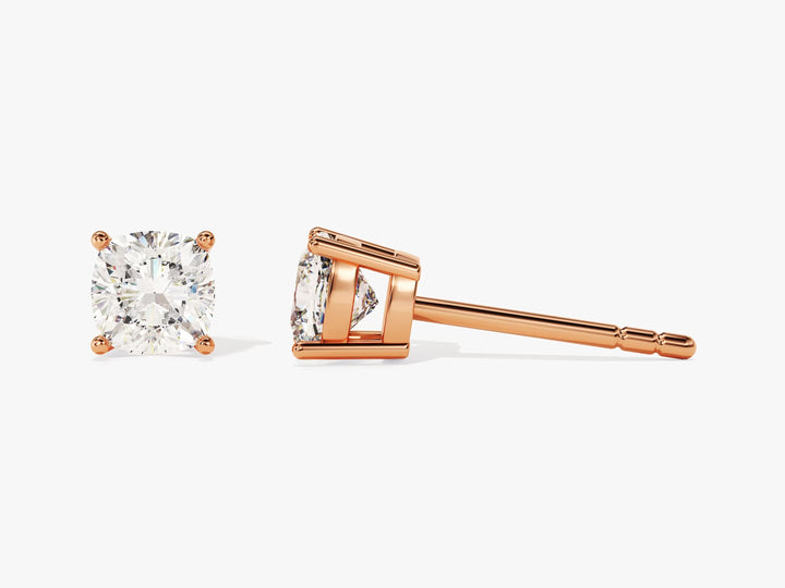 Cushion Cut Moissanite Diamond Stud Earrings for Her in Yellow Gold