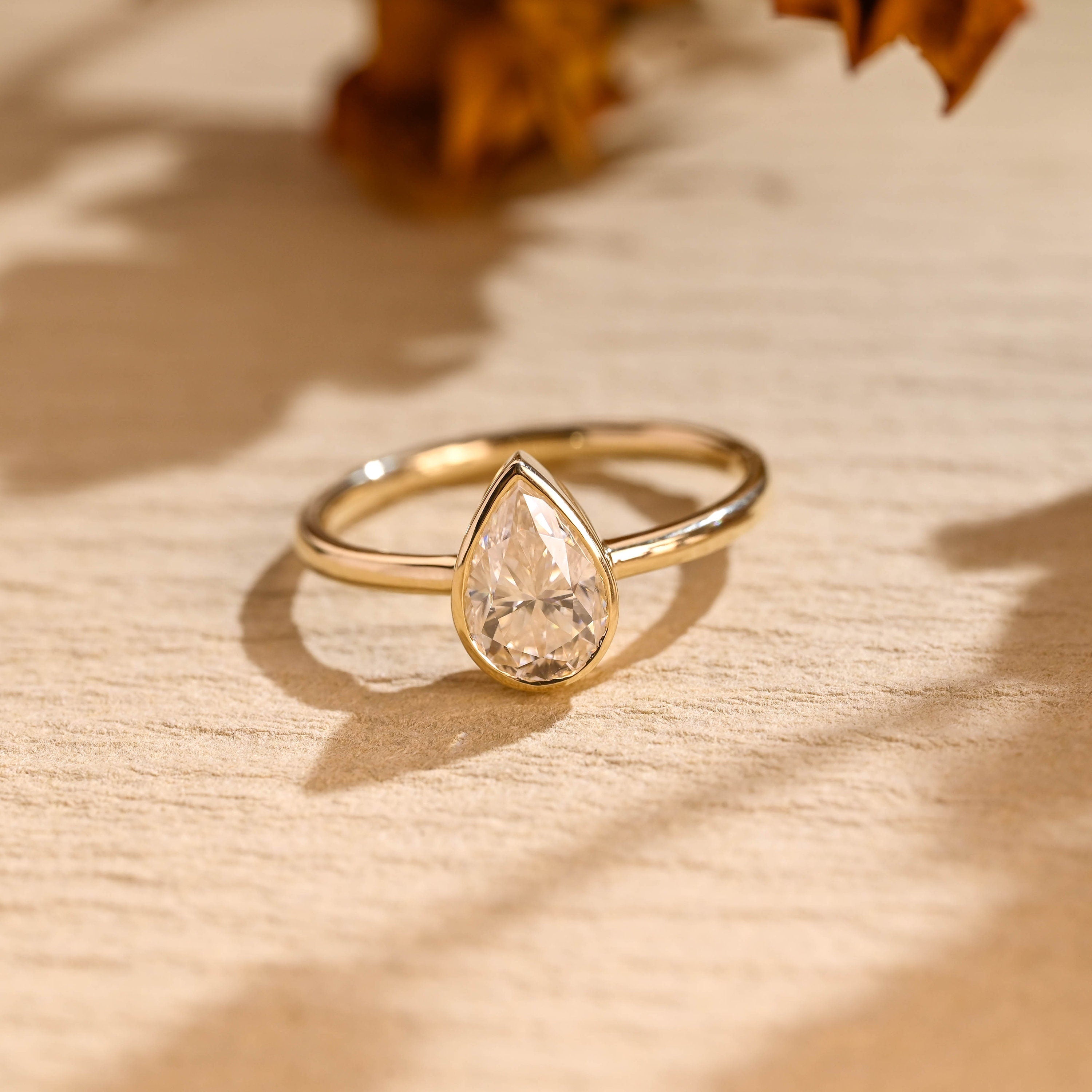 1.50CT-2.50CT Bezel Set Pear Cut Moissanite Diamond Engagement Ring ...