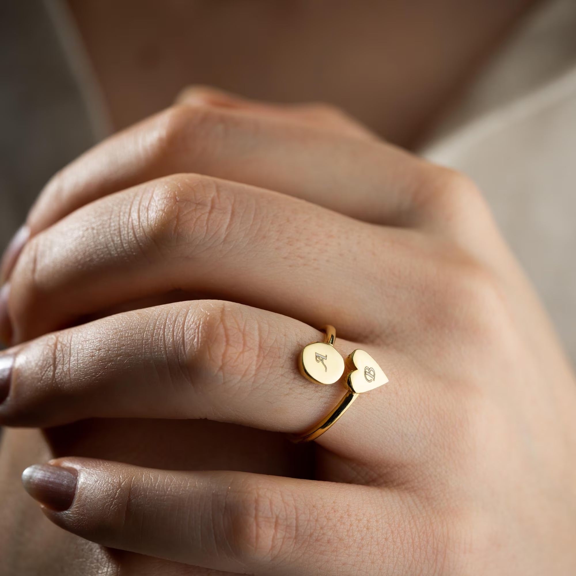 Double Name Open Heart Ring in 14K Gold for Gift – DAVID SIMSON