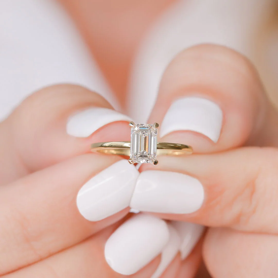 Emerald Cut Moissanite Solitaire Diamond Engagement Ring