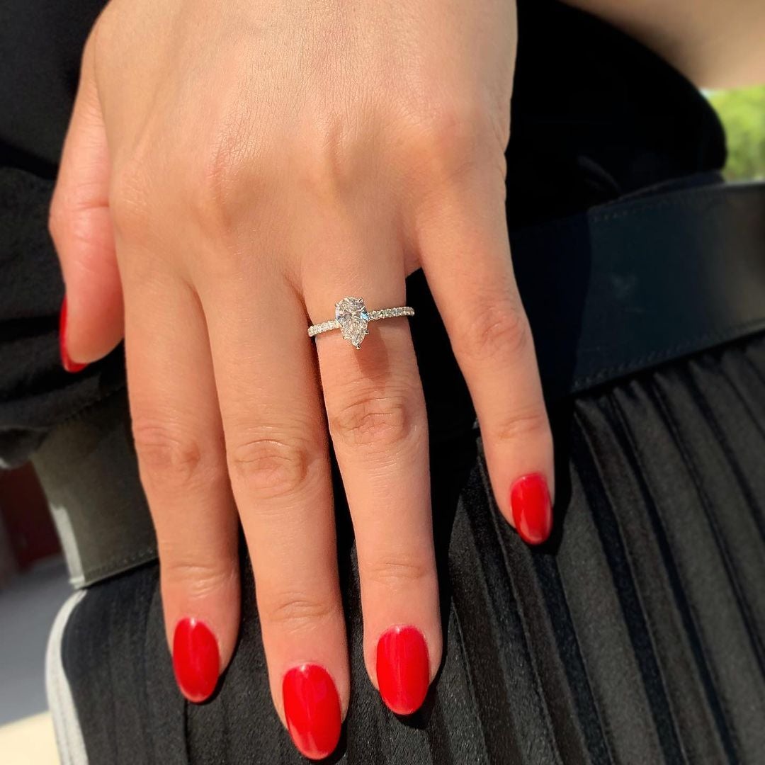 Diamond Solitaire Carat Pear Shaped Diamond Ring On Hand Pear Cut