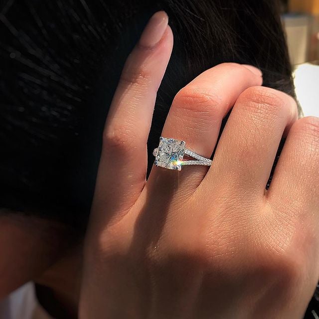 Cushion Cut Hidden Halo Split Shank Moissanite Engagement