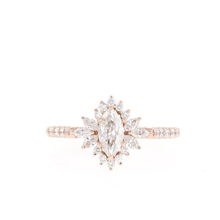 1.0ct Marquise Cluster Halo Diamond Moissanite Engagement Ring