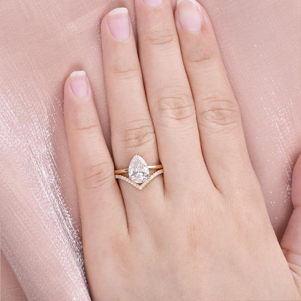 Solitaire With Accents Ring, 1.40 Carat 9 x 6 MM Pear Cut Ring, White Moissanite Ring, orders Solid 14K Yellow Gold Ring, Moissanite Wedding Ring