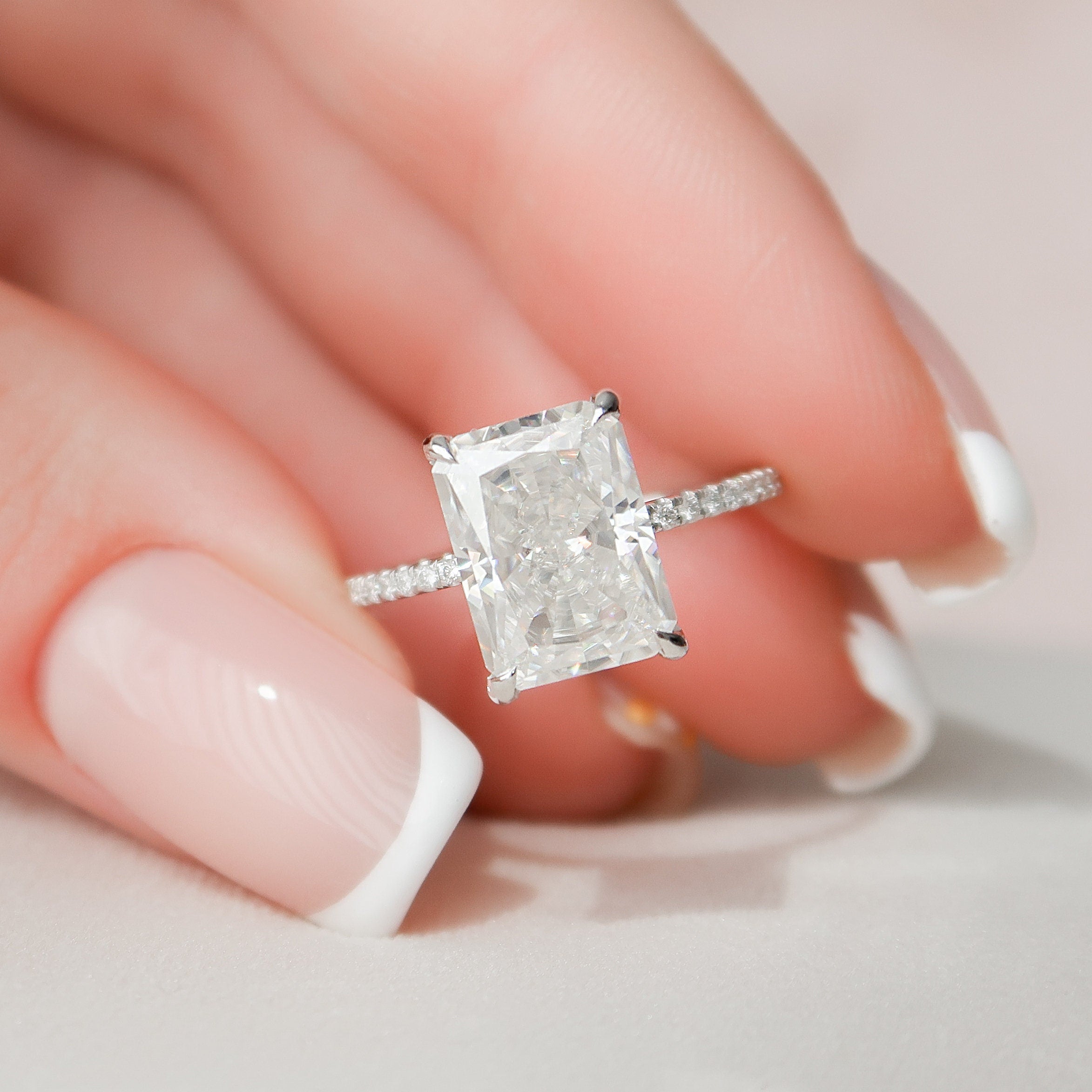 4.50СT Radiant Cut Moissanite Diamond Hidden Halo Engagement Ring – DAVID  SIMSON
