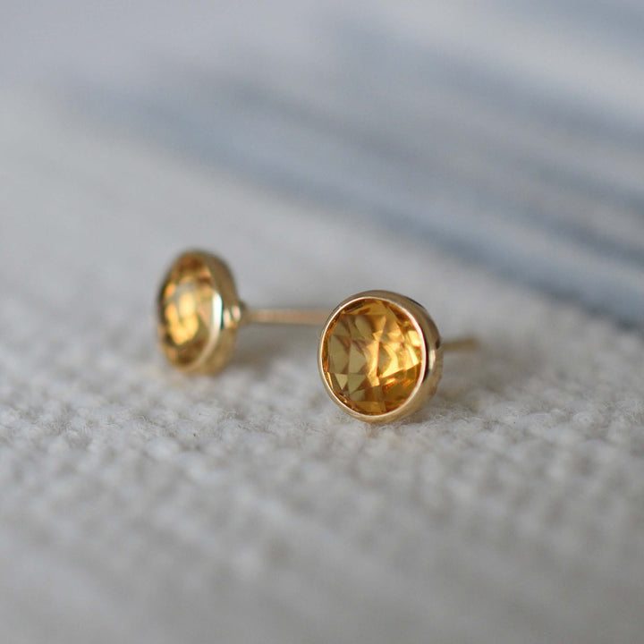 0.90CT Bezel Round Citrine Diamond November Birthstone Studs