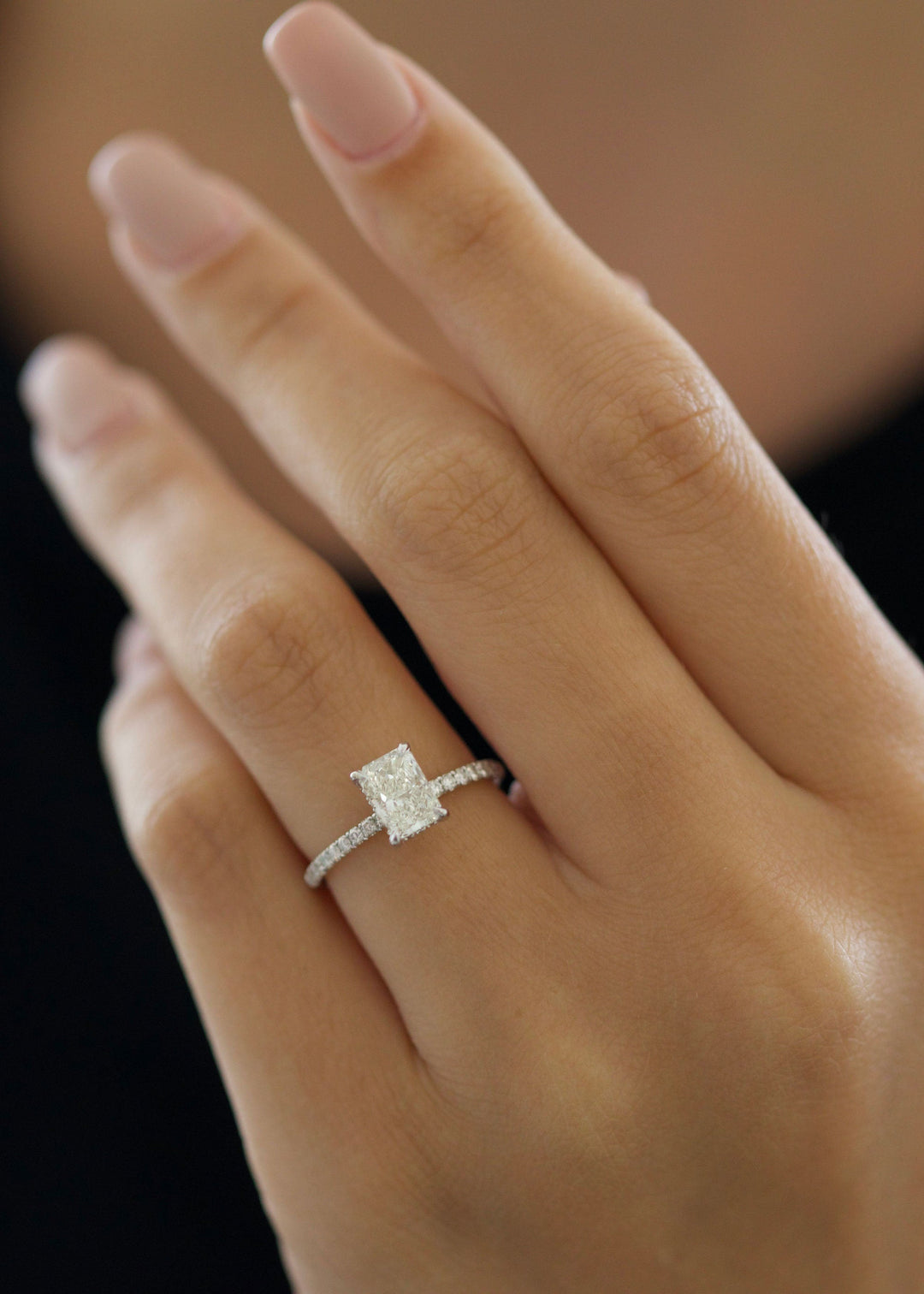 1.02ct Radiant G-VS2 Lab Grown Diamond Pave Engagement Ring