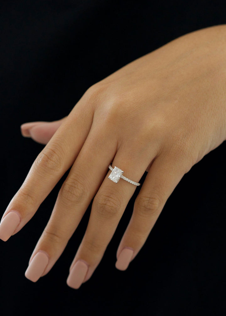 1.02ct Radiant G-VS2 Lab Grown Diamond Pave Engagement Ring