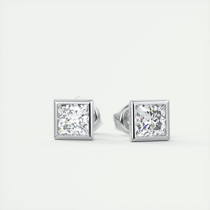 1.0CT Bezel Princess Solitaire G-VS Lab Grown Diamond Earrings