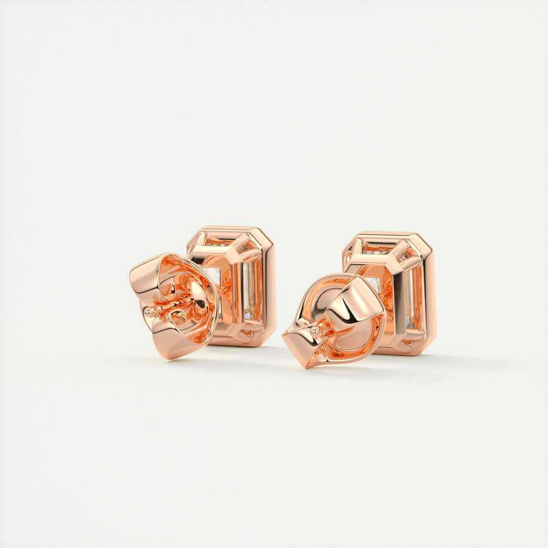 1.0CT Emerald Bezel Solitaire G-VS Lab Grown Diamond Earrings