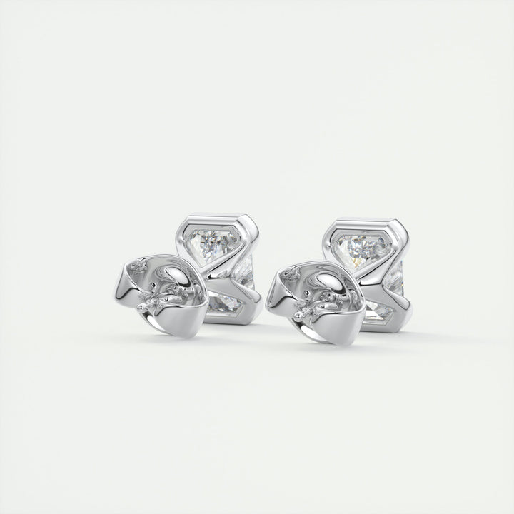1.0 CT Emerald Half Bezel Solitaire G-VS Lab Grown Diamond Earrings