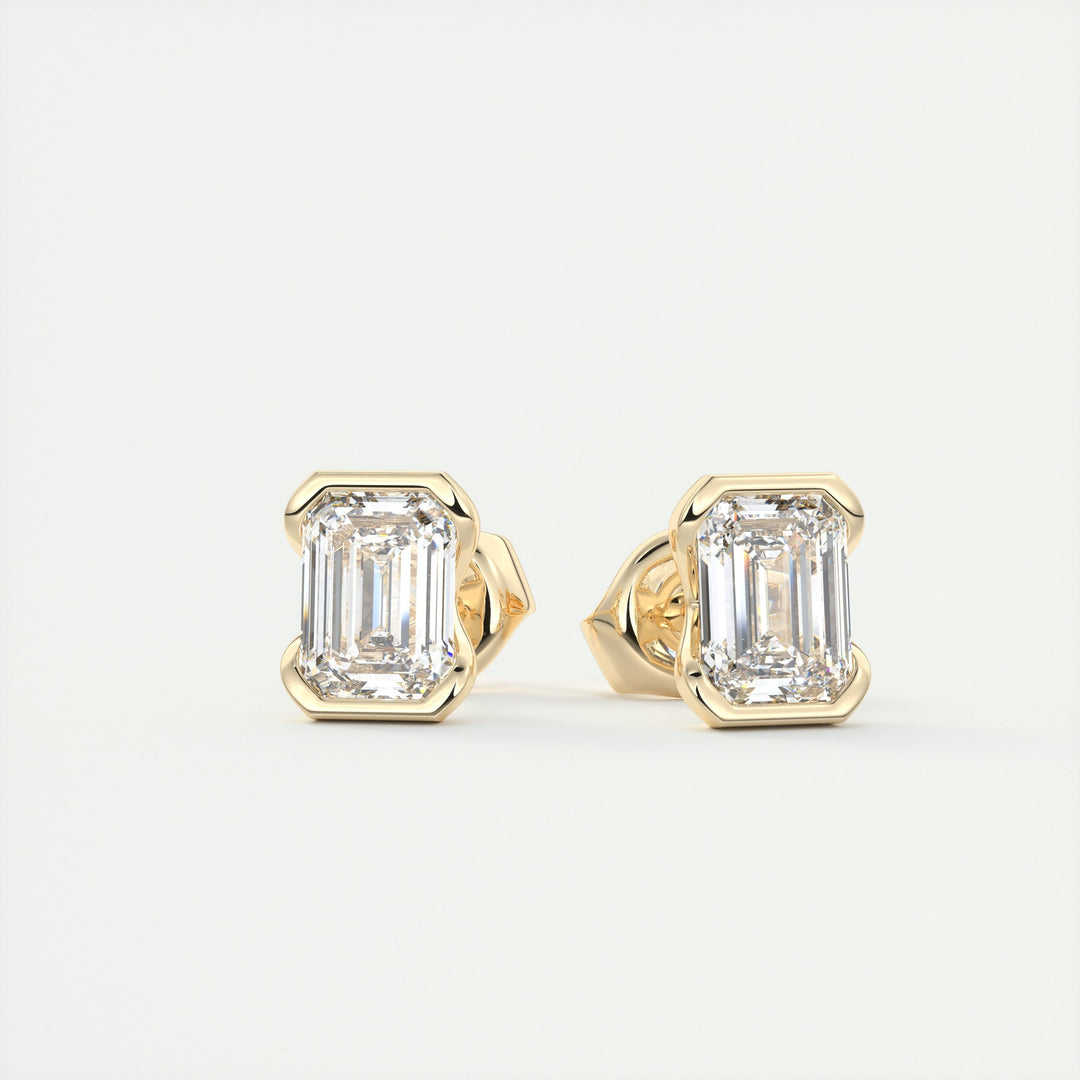 1.0 CT Emerald Half Bezel Solitaire G-VS Lab Grown Diamond Earrings