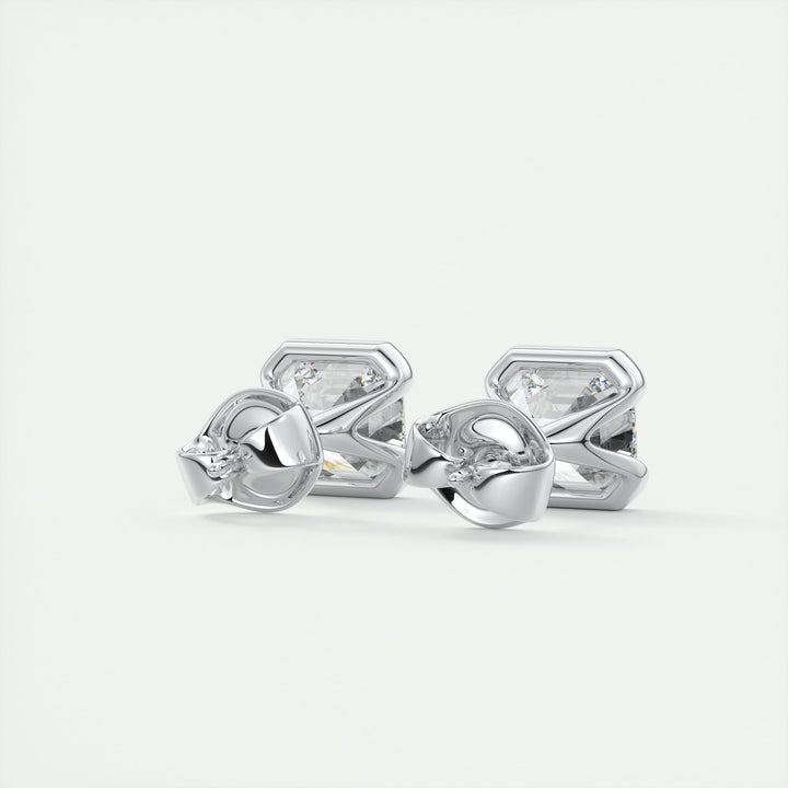 1.0CT Half Bezel Asscher Solitaire G-VS Lab Grown Diamond Earrings